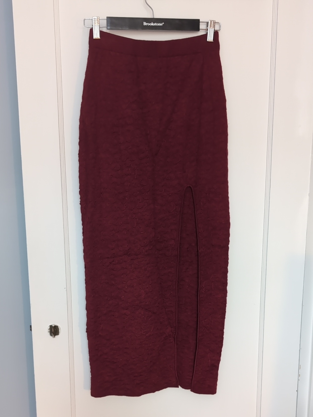 Anthropologie Wine Textured Knit Maxi Skirt with Front Slit
